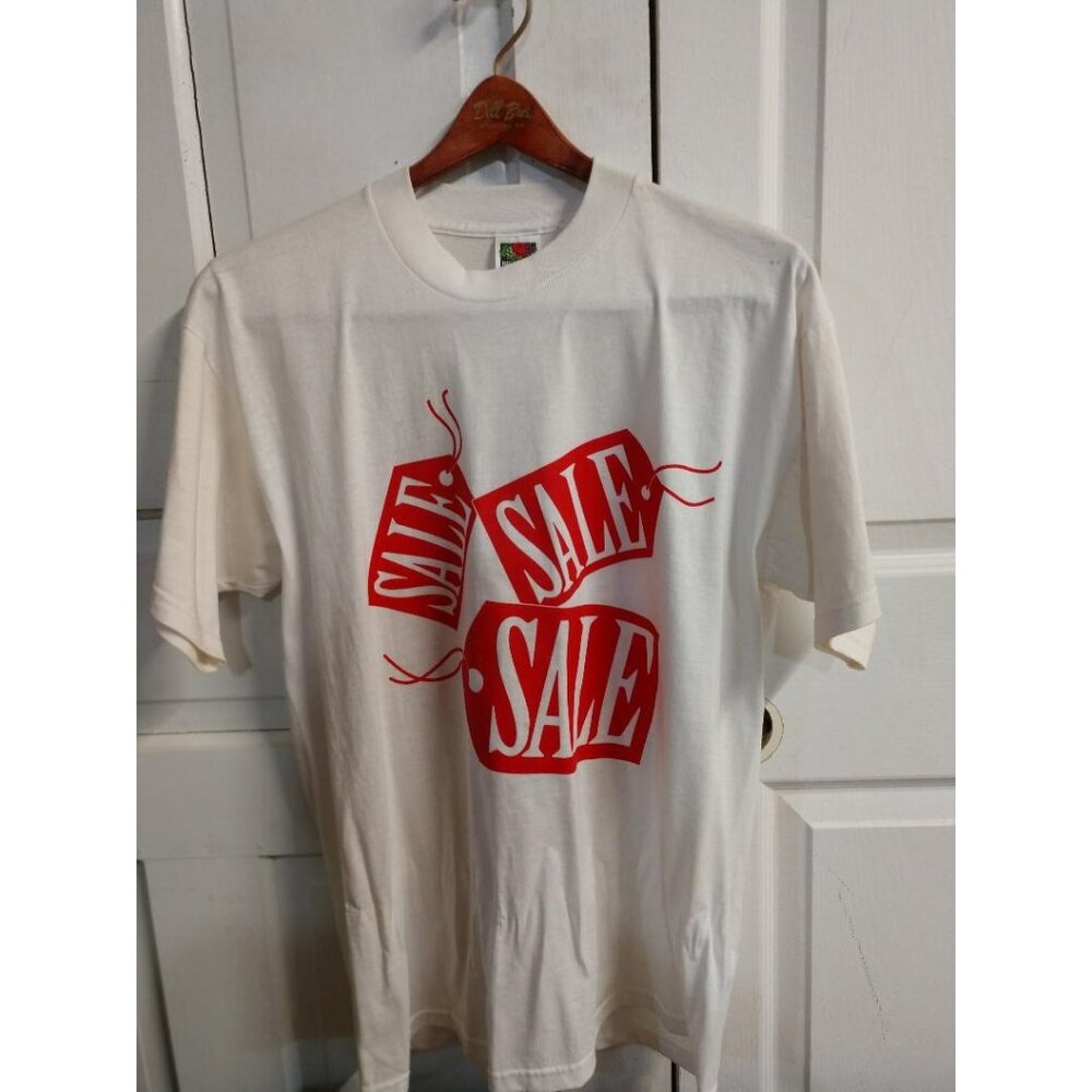 Fruit Of The Loom Best White T-Shirt With Red "Sale" Graphic Design L